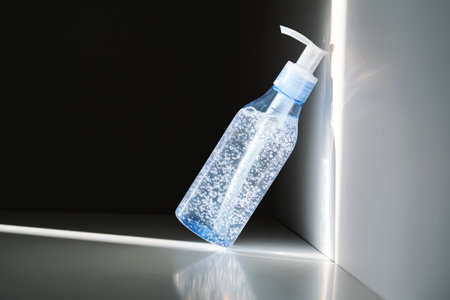 Tube of micellar gel in a ray of sunlight on a shadow background.