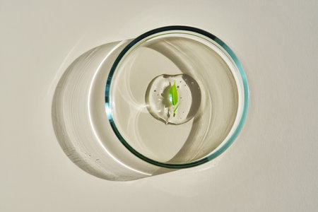 A drop of serum with a leaf in a petri dish.