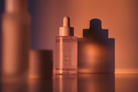 Cosmetic products for skin care in the rays of the setting sun.の写真素材