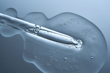 Anti-aging facial serum with a dropper on a blue background.の写真素材