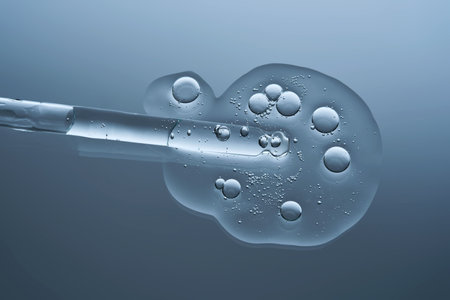 Anti-aging facial serum with a dropper on a blue background.の写真素材