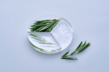 Petri dish with rosemary.の写真素材