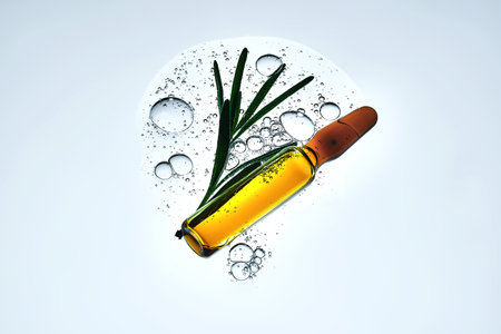 An ampoule with cosmetics and rosemary.の写真素材