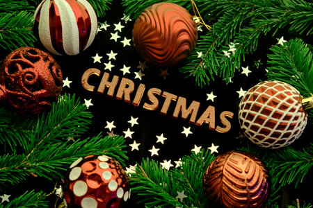 Dark Christmas background with the words CHRISTMAS.