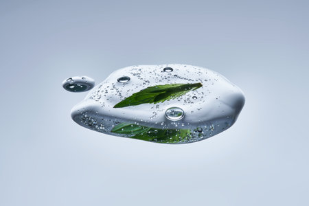 A drop of natural cosmetics with a mint leaf.