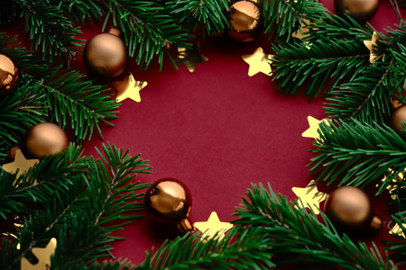 Christmas new year red background. Place for the text in Christmas decoration.