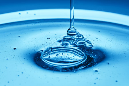 Bubbles in a drop of cosmetics in blue tones.の写真素材