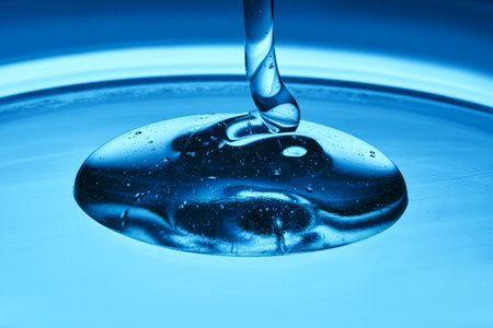 The texture of a cosmetic product in the form of jelly or gel on a blue background.の写真素材