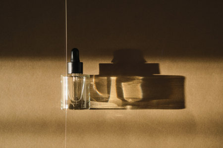 Natural facial serum with beautiful highlights on a beige background.の写真素材