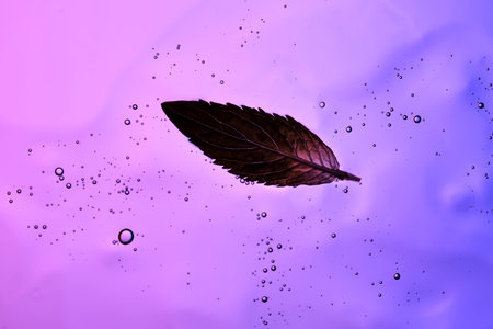 A drop of shampoo with bubbles. A texture with a leaf in it.