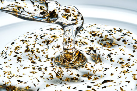 Serum with 24k gold particles is poured from a pipette. The texture.の写真素材