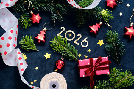 New Year 2026 background. Number of the coming year in Christmas decoration.