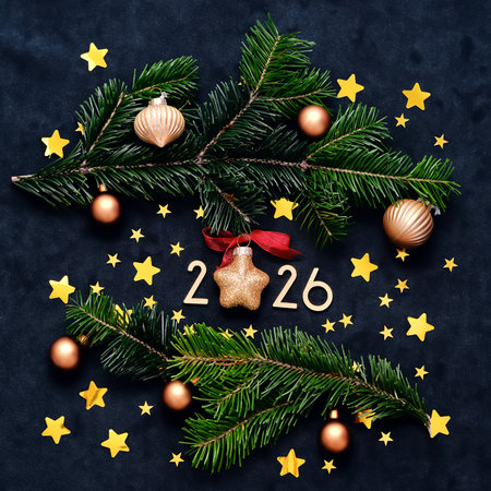 New Year Square 2026 background. Number of coming year in Christmas decoration.