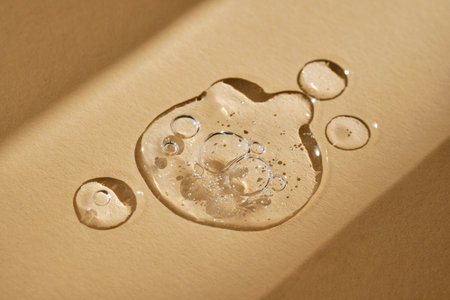A drop of serum on a beige background.の写真素材