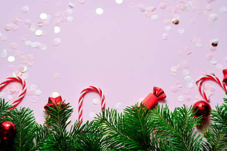 New Year or Christmas pink background in Christmas decoration.の写真素材