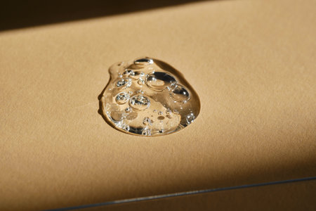 A drop of serum on a beige background.