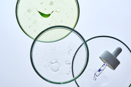 Textures of cosmetics in petri dishes.の写真素材