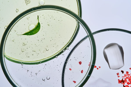 Three petri dishes on a white background.の写真素材