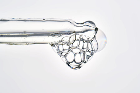 Cosmetic pipette dispensing serum with bubbles macro