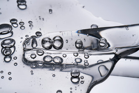 Clear cosmetic gel serum texture with bubblesの写真素材