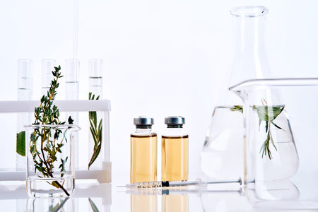 Natural herbal medicine research and development in laboratoryの写真素材