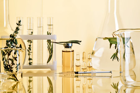 Herbal medicine research creating natural essential oil extractsの写真素材