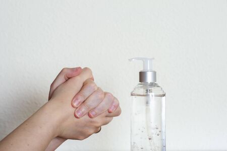 Hydroalcoholic gel for hands of different sizes. Covid-19 hand sanitizerの写真素材