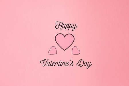 Greeting letter for Valentine's Day. Three pink hearts on a background of the same colorの写真素材