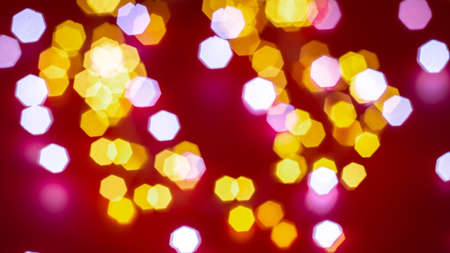 Background of defocused lights of different colors on red background. Abstract image. Valentine, love, passion and party conceptの写真素材