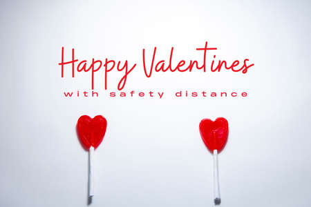 Valentine's Day concept during the Covid-19 pandemic and safety distanceの写真素材