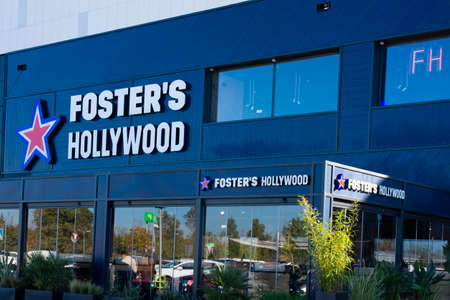 Badajoz, Spain; December 1, 2020. General shot of the cover of the Foster Hollywood restaurantのeditorial素材