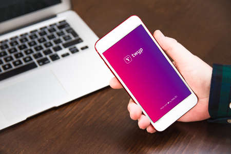 Spain, 02, 17, 2021. Twypp application on smartphone. Twypp is a service that allows you to send and receive money worldwide.のeditorial素材
