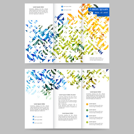 Colored tri fold business brochure design template with geometric elements for your businessのイラスト素材