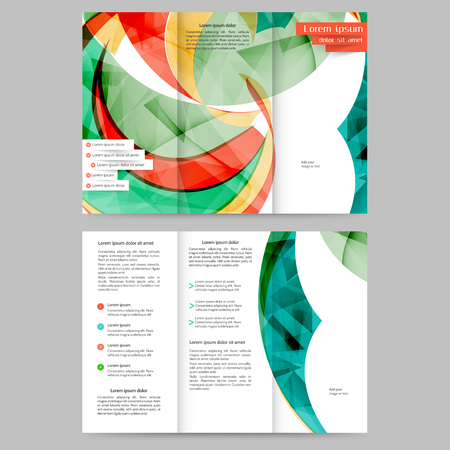 Color tri fold business brochure design template with abstract lines and waves for your businessのイラスト素材