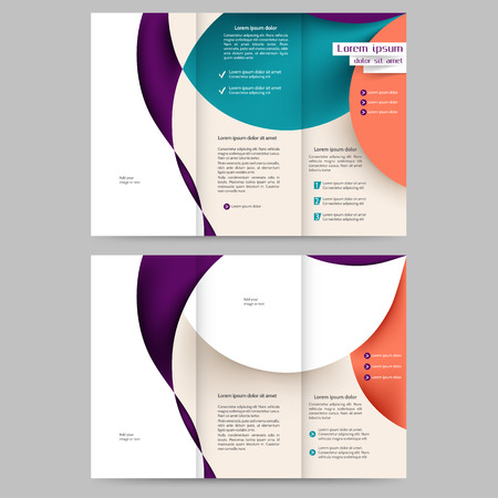 Colored tri fold business brochure design template with abstract lines and waves for your businessのイラスト素材