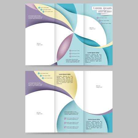 Colored tri fold business brochure design template with abstract lines and waves for your businessのイラスト素材