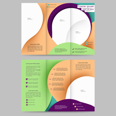 Colored tri fold business brochure design template with abstract lines and waves for your businessのイラスト素材