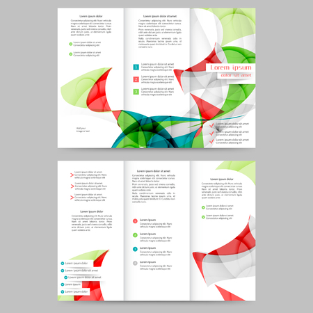 Color tri fold business brochure design template with abstract lines and waves for your businessのイラスト素材