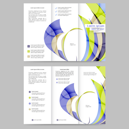 Color tri fold business brochure design template with abstract lines and waves for your businessのイラスト素材