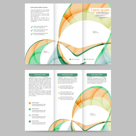 Color tri fold business brochure design template with abstract lines and waves for your businessのイラスト素材