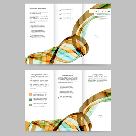 Color tri fold business brochure design template with abstract lines and wavesのイラスト素材