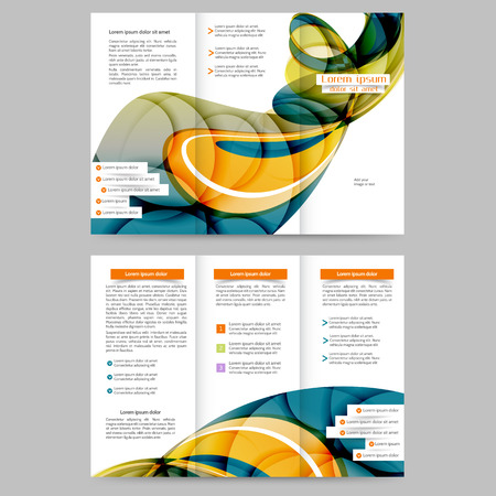 Color tri fold business brochure design template with abstract lines and wavesのイラスト素材