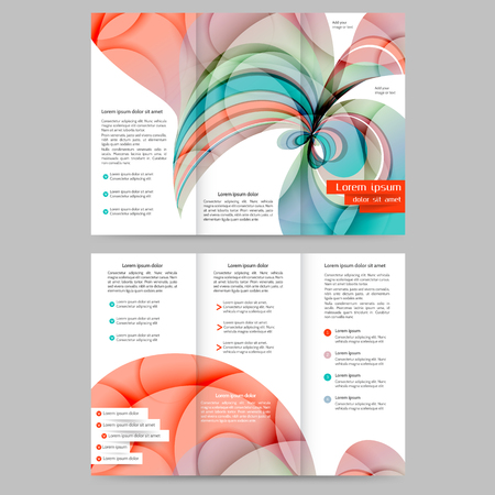 Color tri fold business brochure design template with abstract lines and wavesのイラスト素材