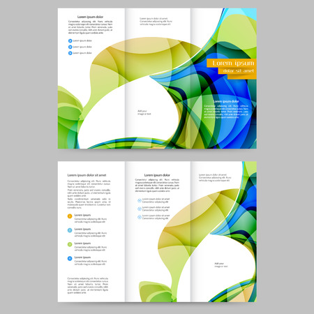 Color tri fold business brochure design with abstract lines and wavesのイラスト素材