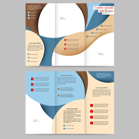 Color tri fold business brochure design with abstract lines and wavesのイラスト素材