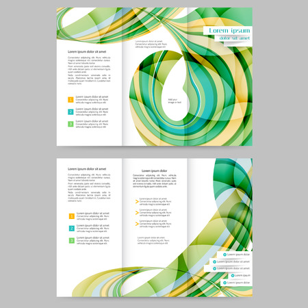 Color tri fold business brochure design with abstract lines and wavesのイラスト素材