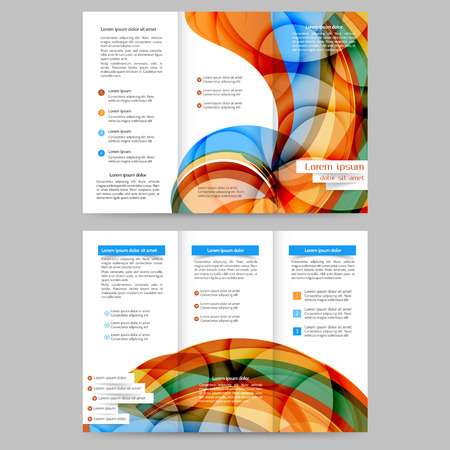 Color tri fold business brochure design with abstract lines and wavesのイラスト素材