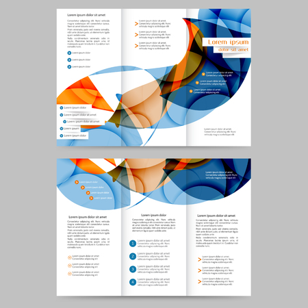 Color tri fold business brochure design with abstract lines and wavesのイラスト素材