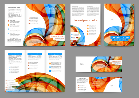 Set of color brochure template with abstract lines and wavesのイラスト素材