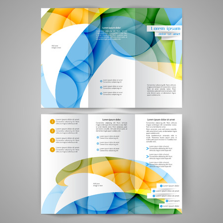 Color tri fold business brochure design with abstract lines and wavesのイラスト素材